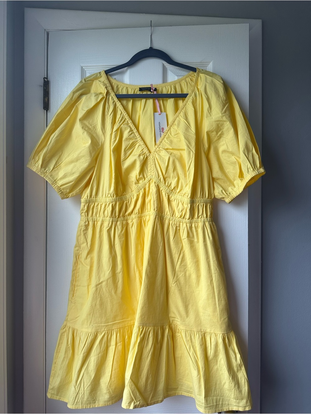 Vineyard Vines Yellow Puff Sleeve Mini Dress